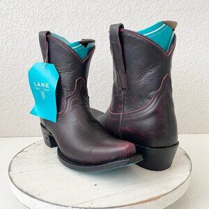 Lane EMMA JANE Womens Cowboy Bootie 8 Black Cherry Western Cowgirl Short Boots